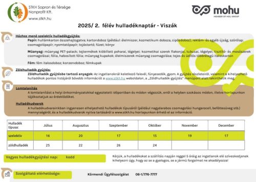 2025/2. félév hulladéknaptár – Viszák