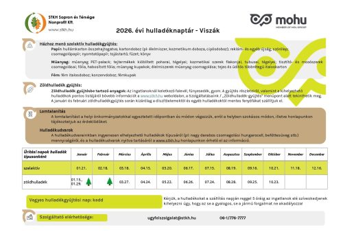 Frissítve! a Hulladékgazdálkodás naptár a 2026- évre.